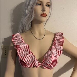 Daniel Cremieux Red and White Striped Bikini Top